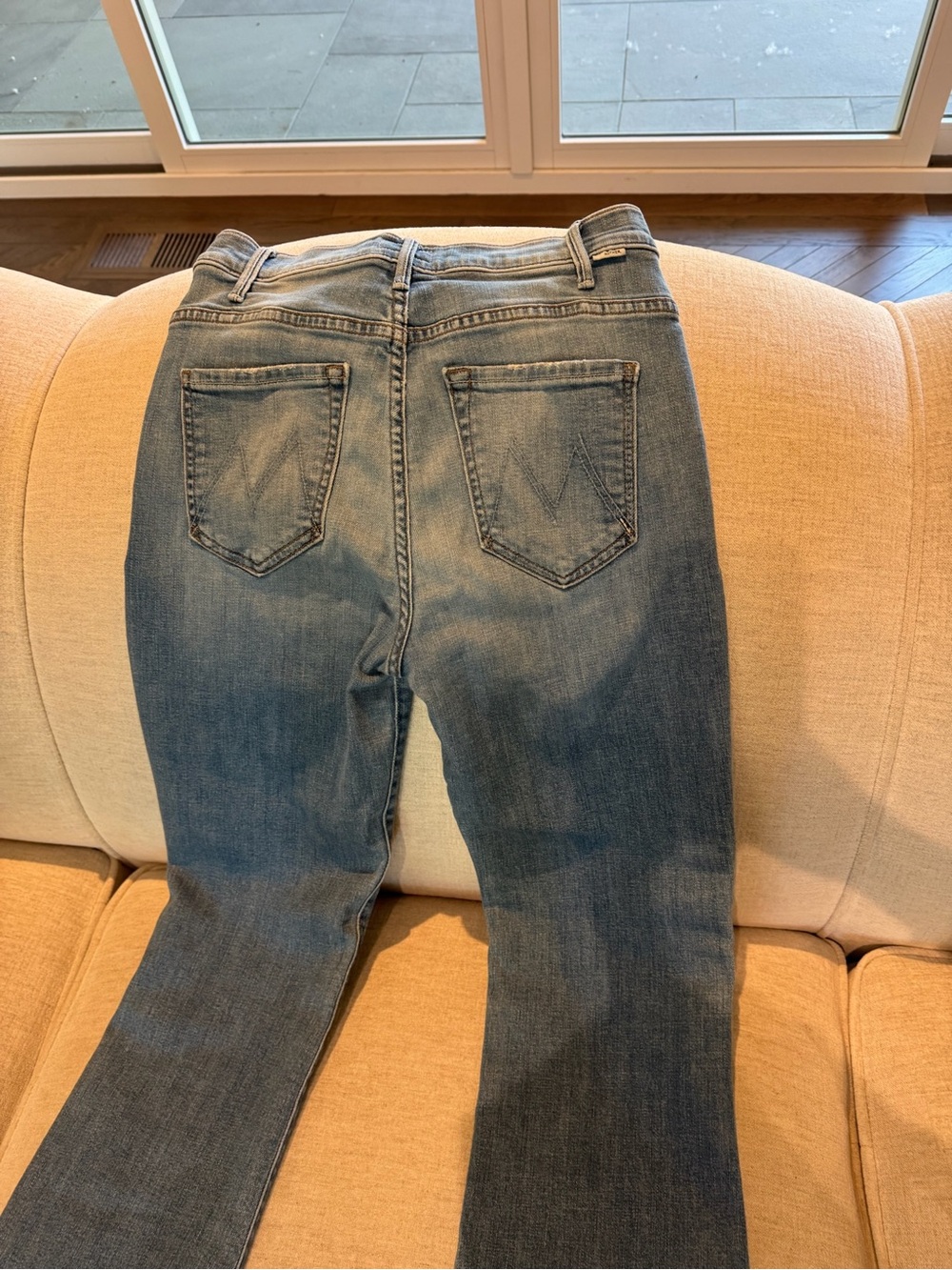 MOTHER Straight Leg Jeans in Faded Blue Wash